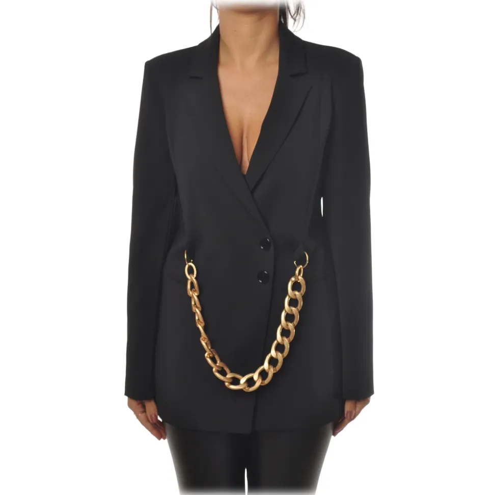 Patrizia Pepe - Double Breasted Jacket with Chain Detail - Black - Jacket - Made in Italy - Luxury Exclusive Collection - Avvenice