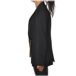 Patrizia Pepe - Double Breasted Jacket with Chain Detail - Black - Jacket - Made in Italy - Luxury Exclusive Collection - Avvenice