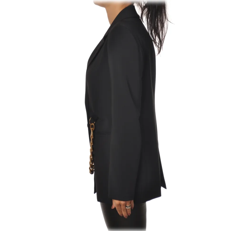 Patrizia Pepe - Double Breasted Jacket with Chain Detail - Black - Jacket - Made in Italy - Luxury Exclusive Collection - Avvenice