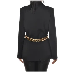 Patrizia Pepe - Double Breasted Jacket with Chain Detail - Black - Jacket - Made in Italy - Luxury Exclusive Collection - Avvenice