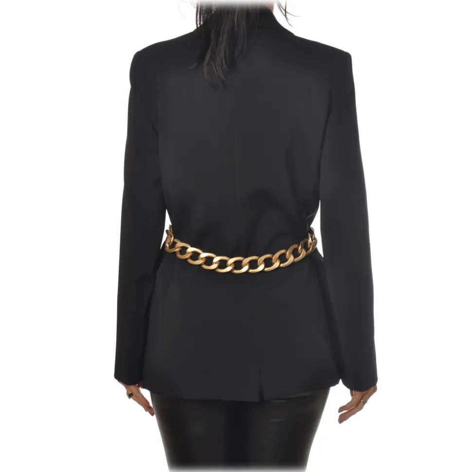 Patrizia Pepe - Double Breasted Jacket with Chain Detail - Black - Jacket - Made in Italy - Luxury Exclusive Collection - Avvenice