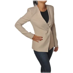 Patrizia Pepe - Double Breasted Collarless Jacket - Off White - Jacket - Made in Italy - Luxury Exclusive Collection - Avvenice