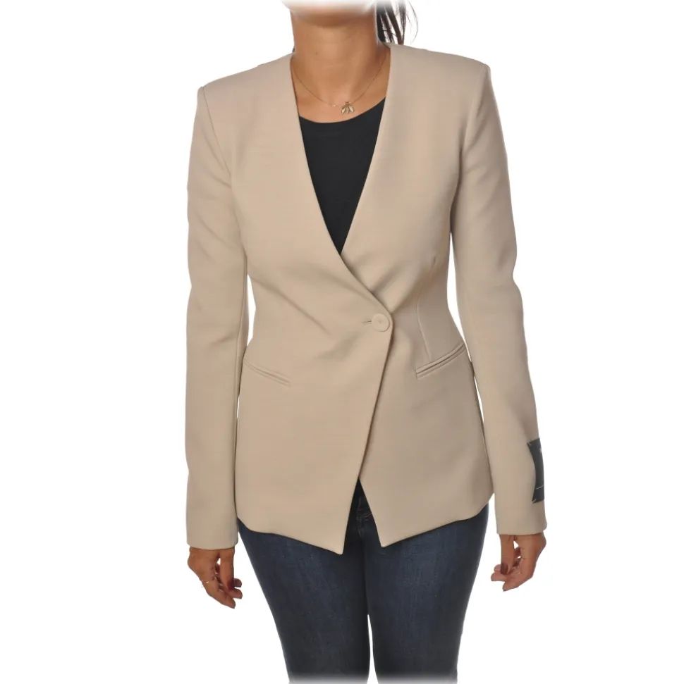 Patrizia Pepe - Double Breasted Collarless Jacket - Off White - Jacket - Made in Italy - Luxury Exclusive Collection - Avvenice