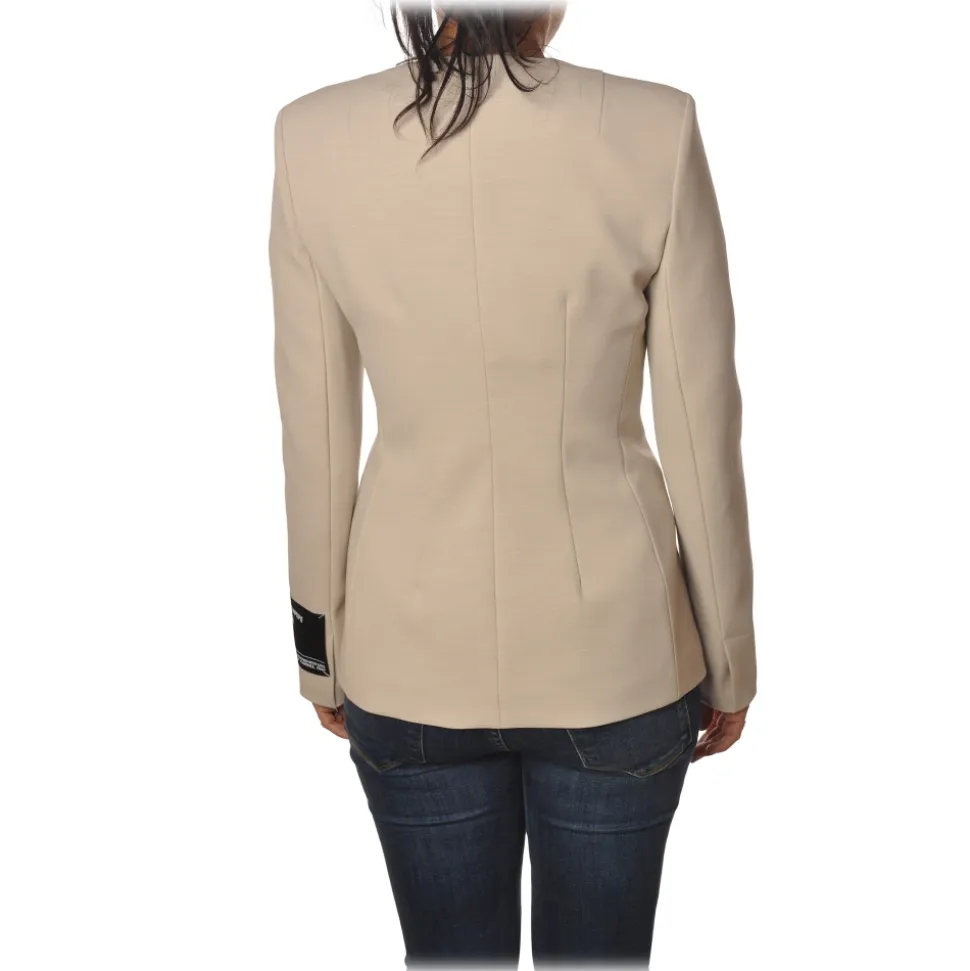 Patrizia Pepe - Double Breasted Collarless Jacket - Off White - Jacket - Made in Italy - Luxury Exclusive Collection - Avvenice