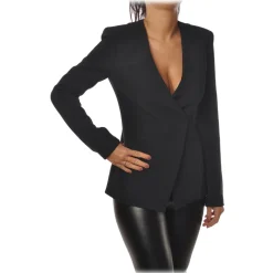 Patrizia Pepe - Double Breasted Collarless Jacket - Black - Jacket - Made in Italy - Luxury Exclusive Collection - Avvenice