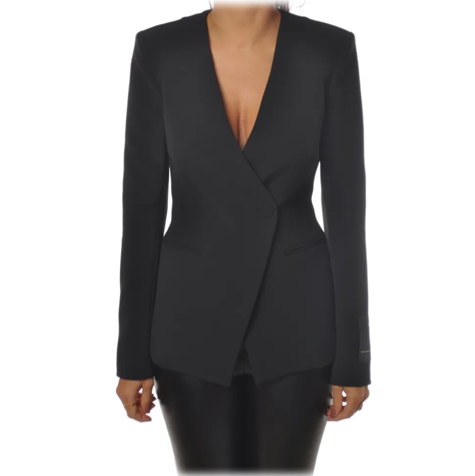 Patrizia Pepe - Double Breasted Collarless Jacket - Black - Jacket - Made in Italy - Luxury Exclusive Collection - Avvenice