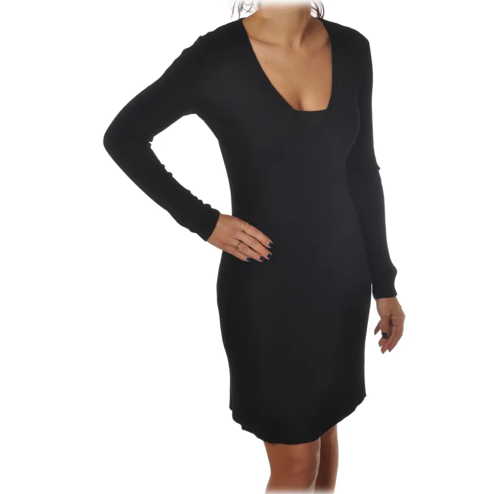 Patrizia Pepe - Dress in Wool with Logo - Black - Dress - Made in Italy - Luxury Exclusive Collection - Avvenice