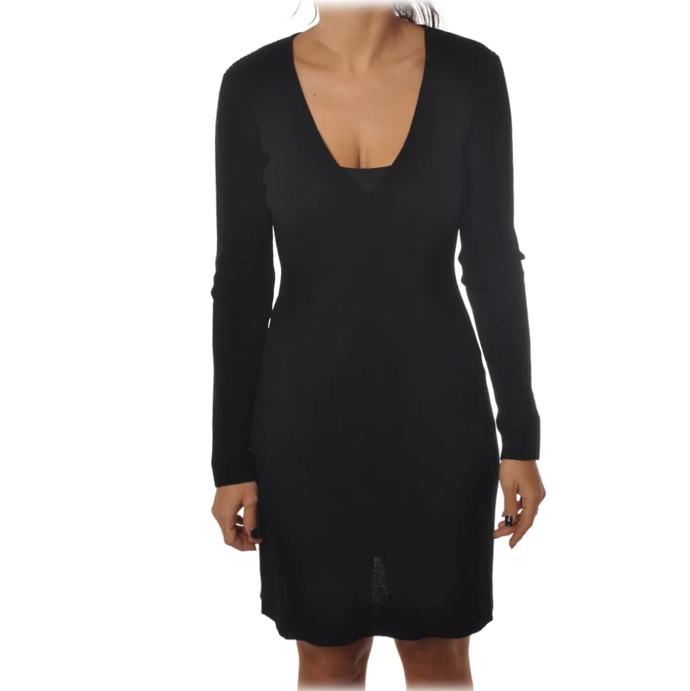 Patrizia Pepe - Dress in Wool with Logo - Black - Dress - Made in Italy - Luxury Exclusive Collection - Avvenice