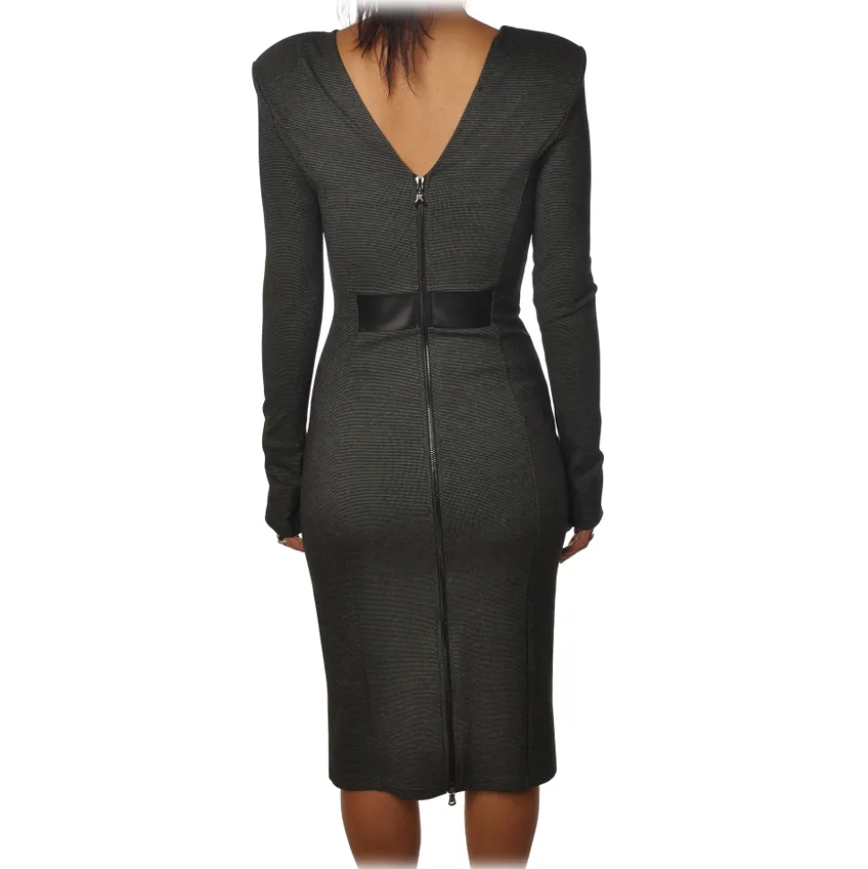 Patrizia Pepe - Dress with Straps and Faux Leather Detail - Black - Dress - Made in Italy - Luxury Exclusive Collection - Avvenice