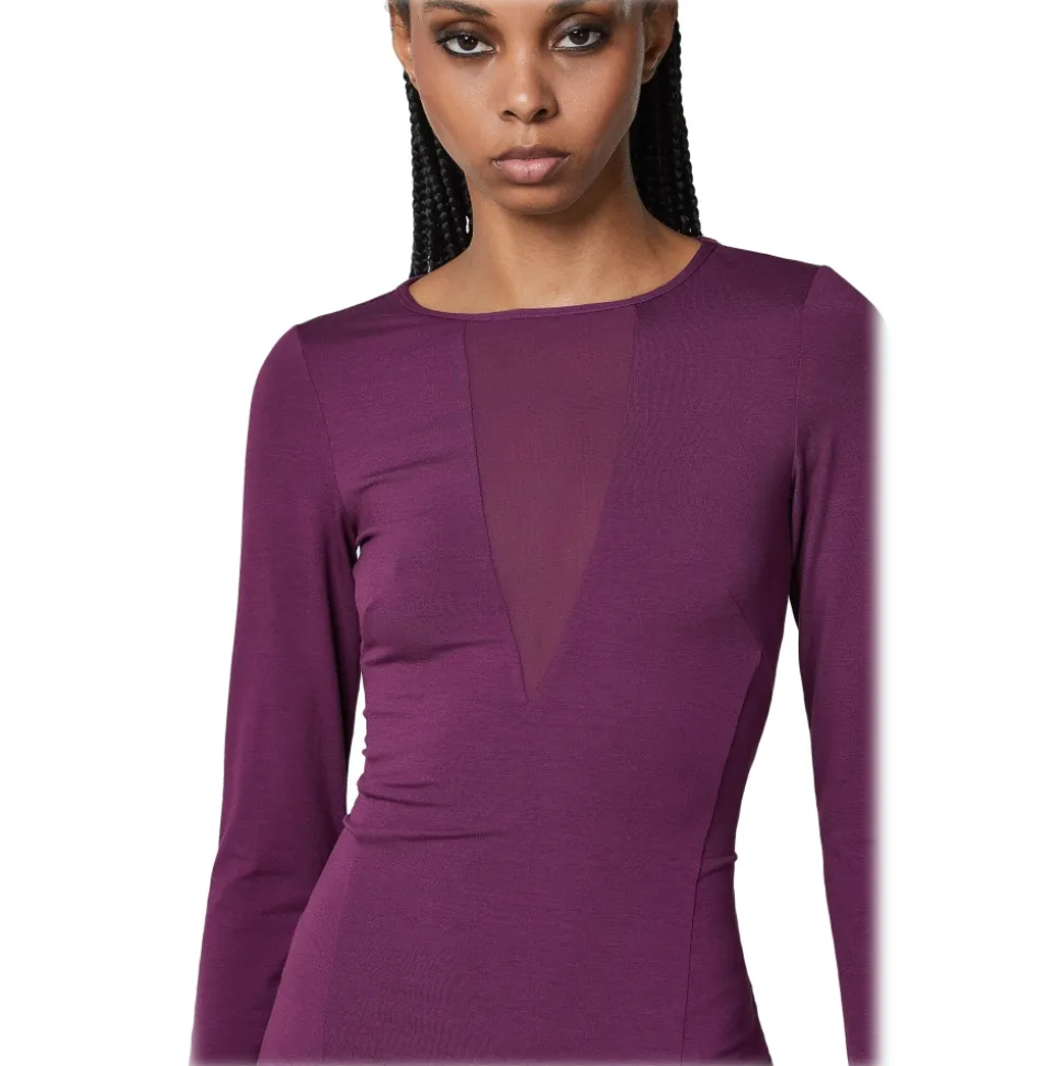 Patrizia Pepe - Dress with Transparent Fabric Detail - Purple - Made in Italy - Luxury Exclusive Collection - Avvenice