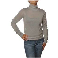 Patrizia Pepe - High Collar Sweater in Laminated Yarn - Light Grey - Pullover - Made in Italy - Luxury Exclusive Collection - Avvenice