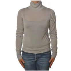 Patrizia Pepe - High Collar Sweater in Laminated Yarn - Light Grey - Pullover - Made in Italy - Luxury Exclusive Collection - Avvenice