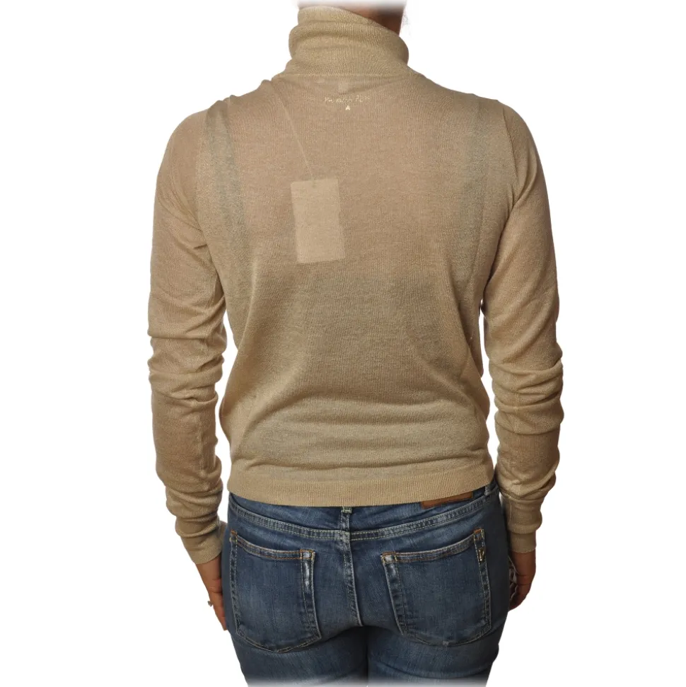 Patrizia Pepe - High Collar Sweater in Laminated Yarn - Beige - Pullover - Made in Italy - Luxury Exclusive Collection - Avvenice
