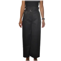 Patrizia Pepe - High Waist Wide Leg Trousers with Belt - Black - Trousers - Made in Italy - Luxury Exclusive Collection - Avvenice