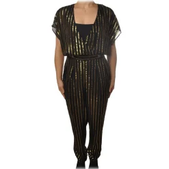 Patrizia Pepe - Jumpsuit Model Wide Trousers in Pinstripe - Black/Gold - Dress - Made in Italy - Luxury Exclusive Collection - Avvenice