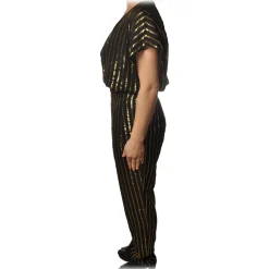 Patrizia Pepe - Jumpsuit Model Wide Trousers in Pinstripe - Black/Gold - Dress - Made in Italy - Luxury Exclusive Collection - Avvenice