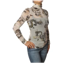 Patrizia Pepe - Long-Sleeve T-Shirt Tulle Model Pattern - White/Dragon - T-shirt - Made in Italy - Luxury Exclusive Collection - Avvenice