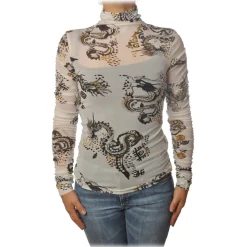 Patrizia Pepe - Long-Sleeve T-Shirt Tulle Model Pattern - White/Dragon - T-shirt - Made in Italy - Luxury Exclusive Collection - Avvenice