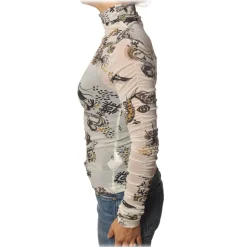 Patrizia Pepe - Long-Sleeve T-Shirt Tulle Model Pattern - White/Dragon - T-shirt - Made in Italy - Luxury Exclusive Collection - Avvenice