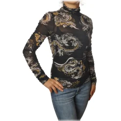 Patrizia Pepe - Long-Sleeve T-Shirt Tulle Model Pattern - Black/Dragon - T-shirt - Made in Italy - Luxury Exclusive Collection - Avvenice