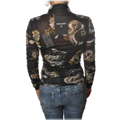 Patrizia Pepe - Long-Sleeve T-Shirt Tulle Model Pattern - Black/Dragon - T-shirt - Made in Italy - Luxury Exclusive Collection - Avvenice