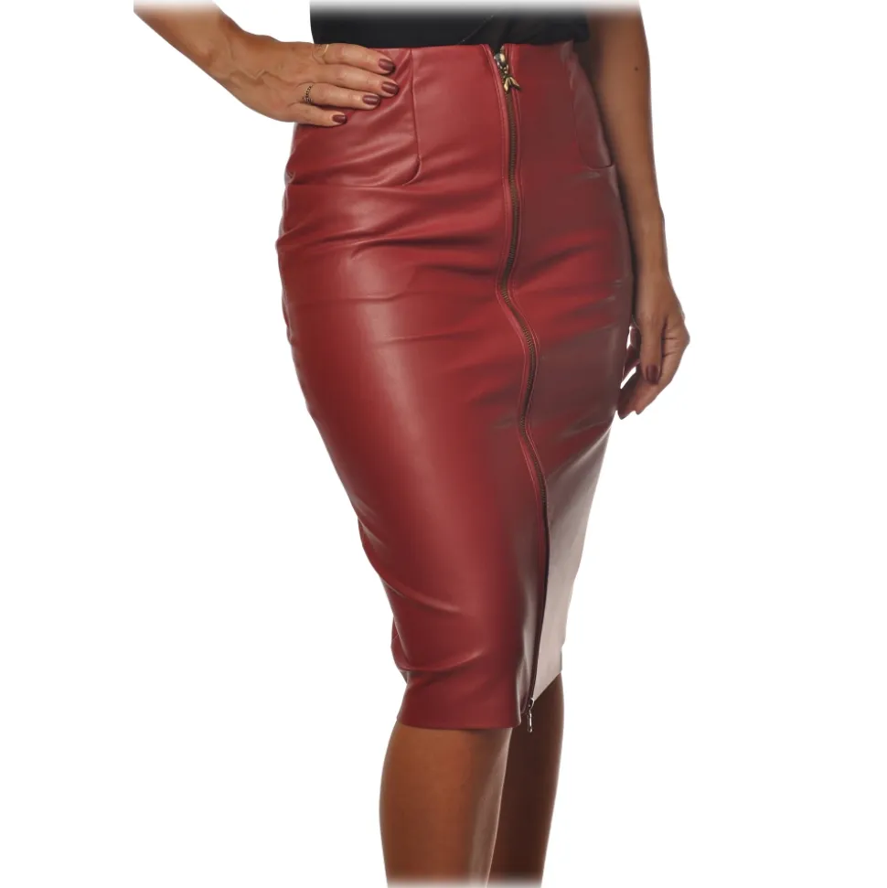 Patrizia Pepe - Midi Sheath Skirt in Faux Leather - Red - Skirt - Made in Italy - Luxury Exclusive Collection - Avvenice