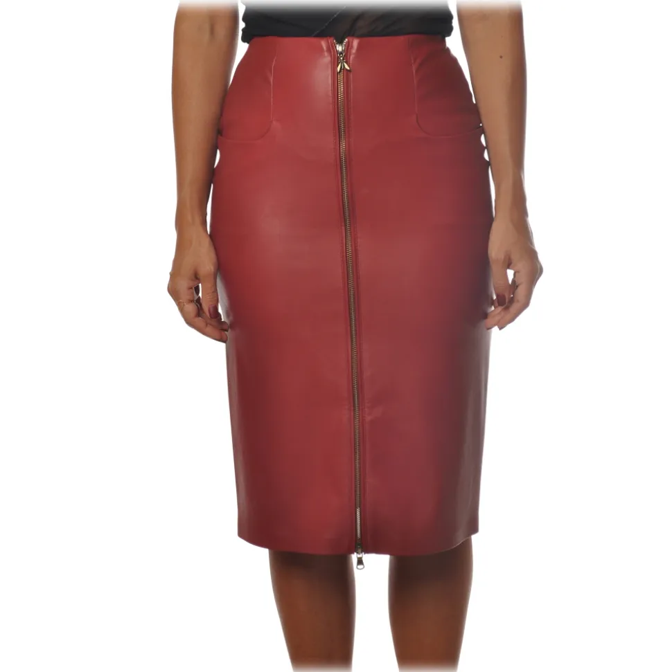 Patrizia Pepe - Midi Sheath Skirt in Faux Leather - Red - Skirt - Made in Italy - Luxury Exclusive Collection - Avvenice