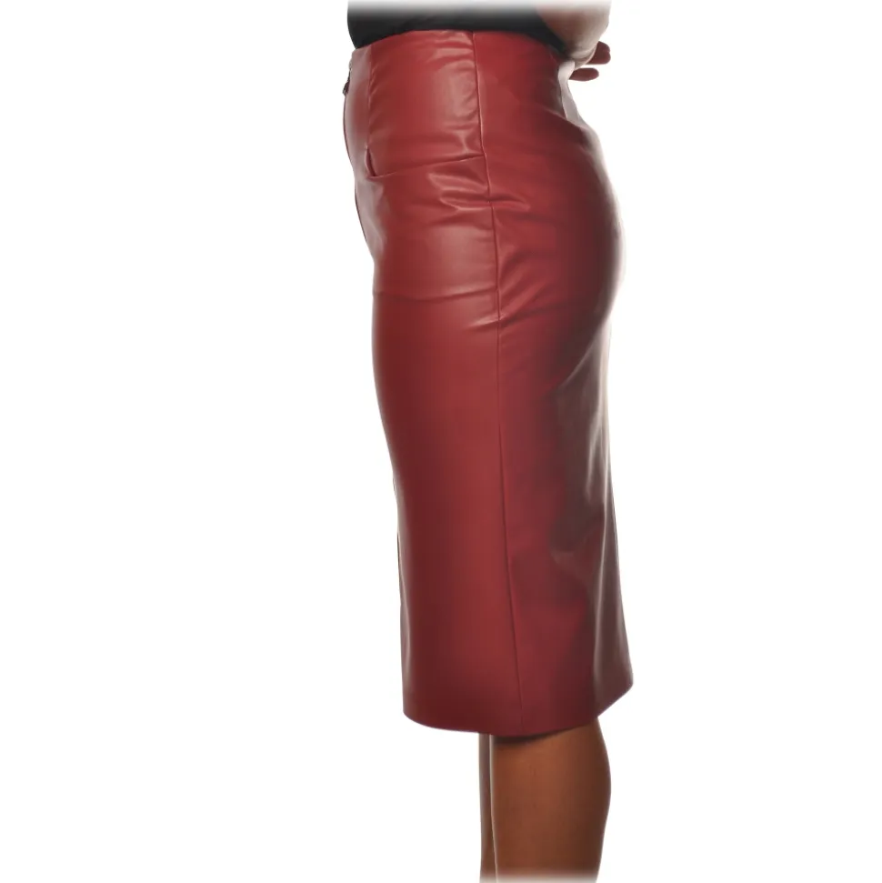 Patrizia Pepe - Midi Sheath Skirt in Faux Leather - Red - Skirt - Made in Italy - Luxury Exclusive Collection - Avvenice