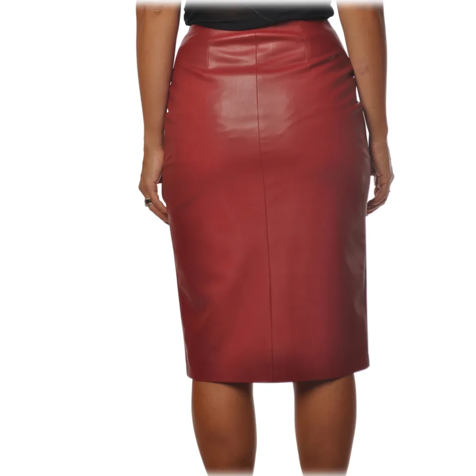 Patrizia Pepe - Midi Sheath Skirt in Faux Leather - Red - Skirt - Made in Italy - Luxury Exclusive Collection - Avvenice