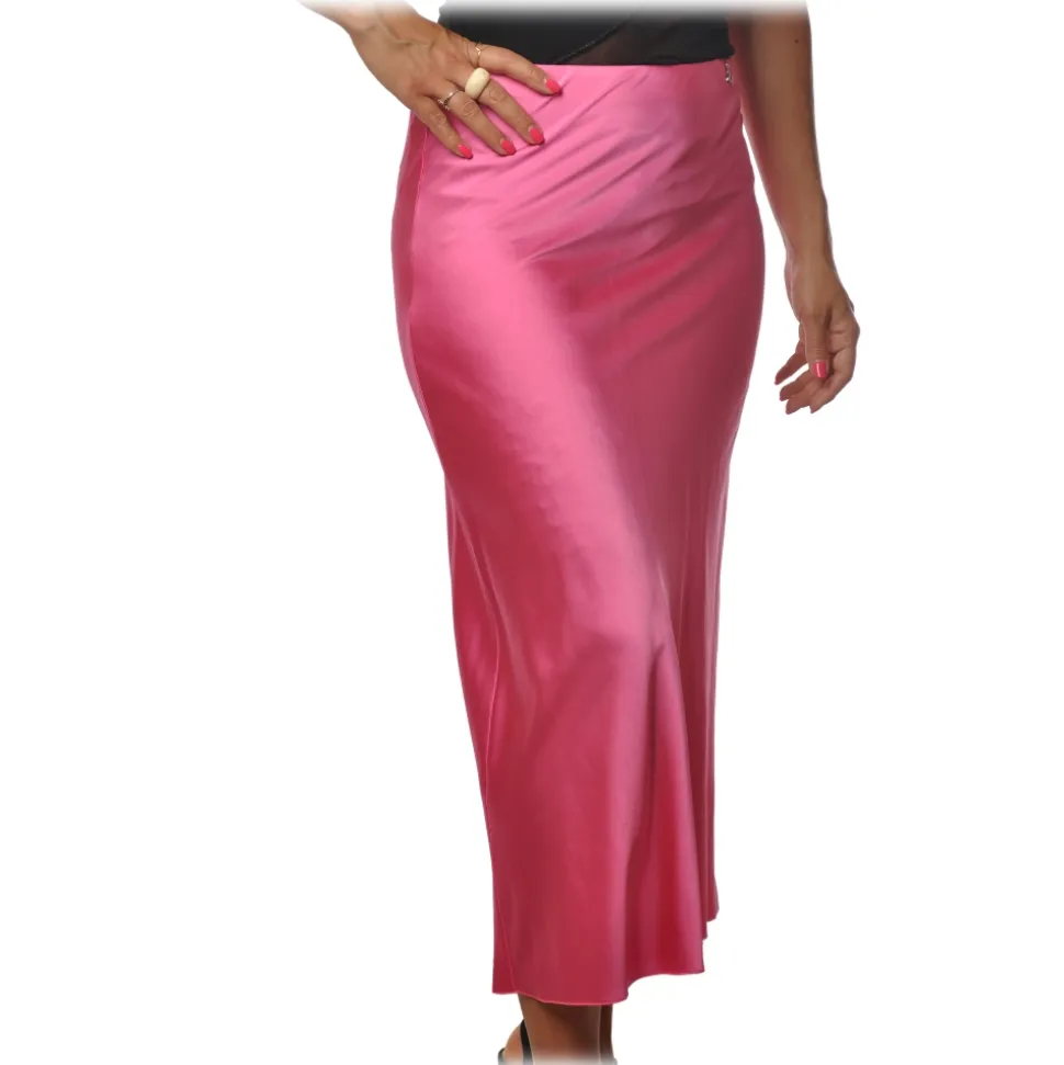 Patrizia Pepe - Midi Skirt High Waist Satin Effect - Shocking Pink - Skirt - Made in Italy - Luxury Exclusive Collection - Avvenice