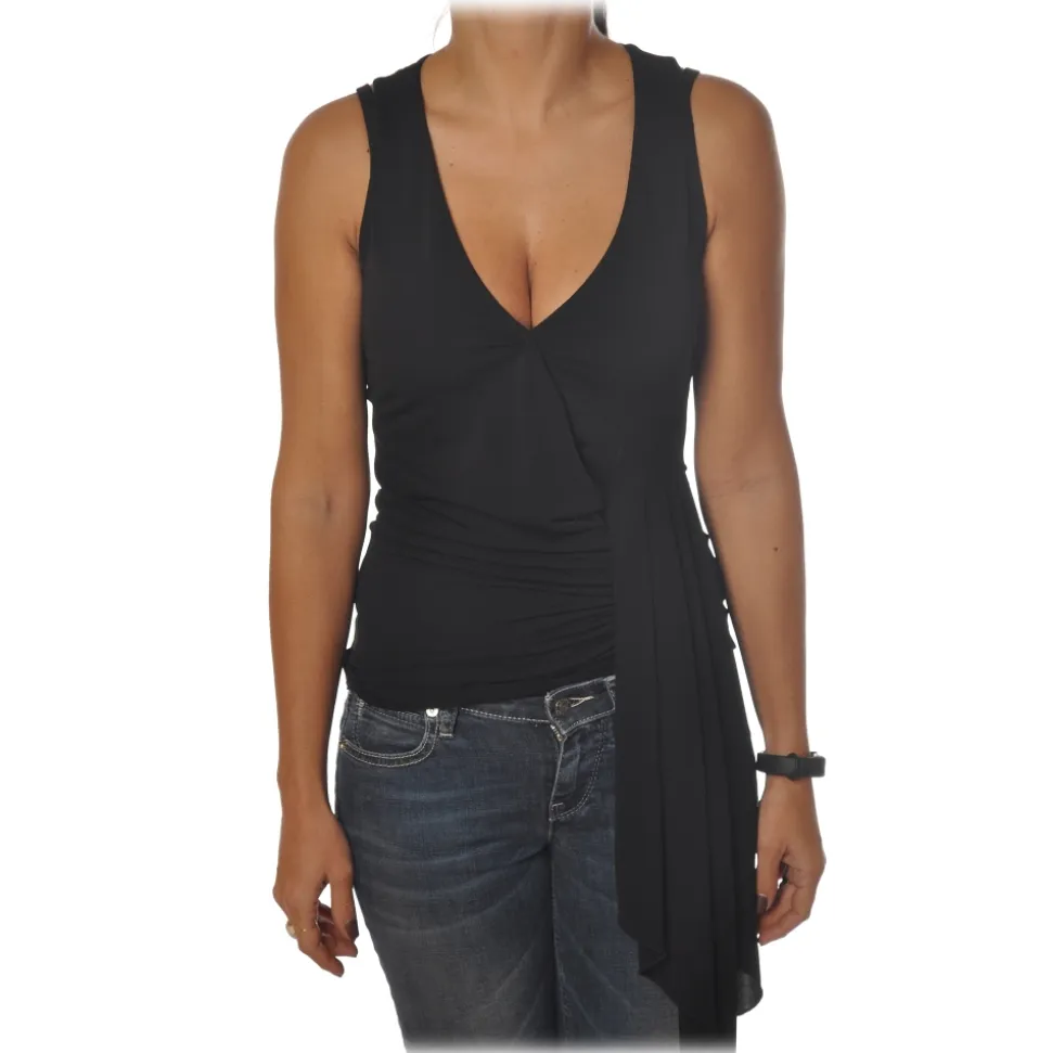 Patrizia Pepe - Model with Deep "V" Neckline - Black - Top - Made in Italy - Luxury Exclusive Collection - Avvenice