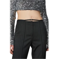 Patrizia Pepe - Pinstripe Patterned Trousers with Strap - Black - Trousers - Made in Italy - Luxury Exclusive Collection - Avvenice