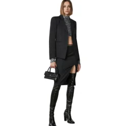 Patrizia Pepe - Pinstripe Patterned Midi Skirt - Black - Skirt - Made in Italy - Luxury Exclusive Collection - Avvenice