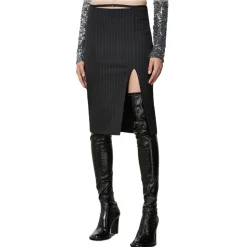 Patrizia Pepe - Pinstripe Patterned Midi Skirt - Black - Skirt - Made in Italy - Luxury Exclusive Collection - Avvenice