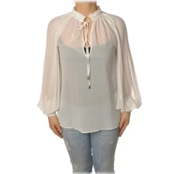 Patrizia Pepe - Pleated Blouse with Korean Collar - White - Shirt - Made in Italy - Luxury Exclusive Collection - Avvenice