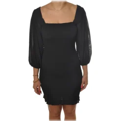 Patrizia Pepe - Sheath Dress with Puff Sleeves - Black - Dress - Made in Italy - Luxury Exclusive Collection - Avvenice