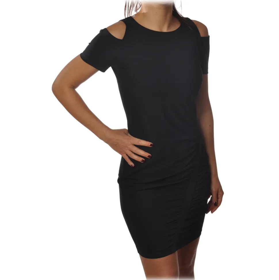 Patrizia Pepe - Short Dress with Short Sleeves and Nude Shoulders - Black - Dress - Made in Italy - Luxury Exclusive Collection - Avvenice