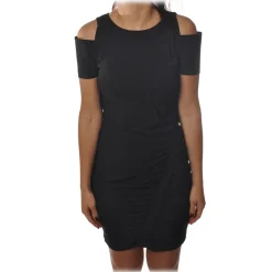 Patrizia Pepe - Short Dress with Short Sleeves and Nude Shoulders - Black - Dress - Made in Italy - Luxury Exclusive Collection - Avvenice
