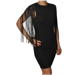 Patrizia Pepe - Short Dress with Fringes and Embroidery - Black - Dress - Made in Italy - Luxury Exclusive Collection - Avvenice