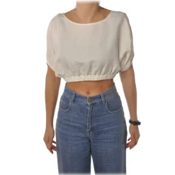 Patrizia Pepe - Short Model T-shirt with Elastic - White - T-shirt - Made in Italy - Luxury Exclusive Collection - Avvenice