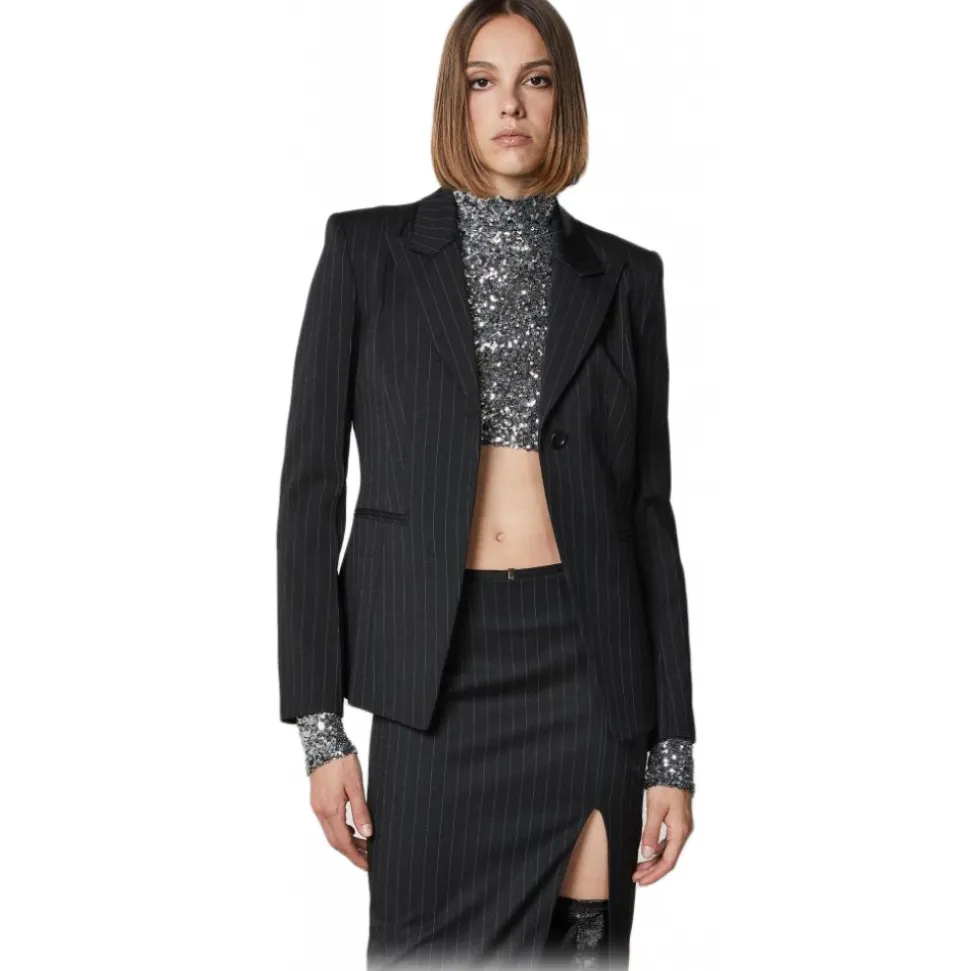 Patrizia Pepe - Single-Breasted Pinstripe Jacket - Black - Jacket - Made in Italy - Luxury Exclusive Collection - Avvenice