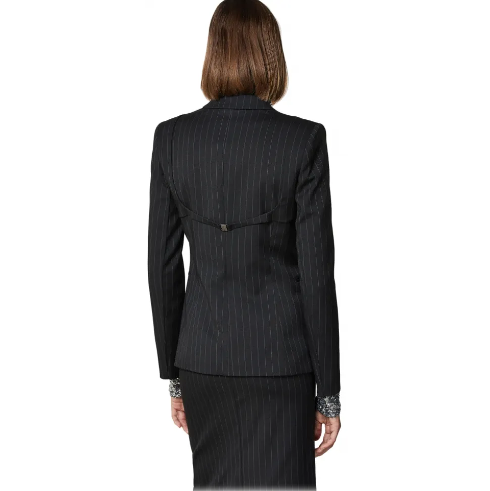 Patrizia Pepe - Single-Breasted Pinstripe Jacket - Black - Jacket - Made in Italy - Luxury Exclusive Collection - Avvenice