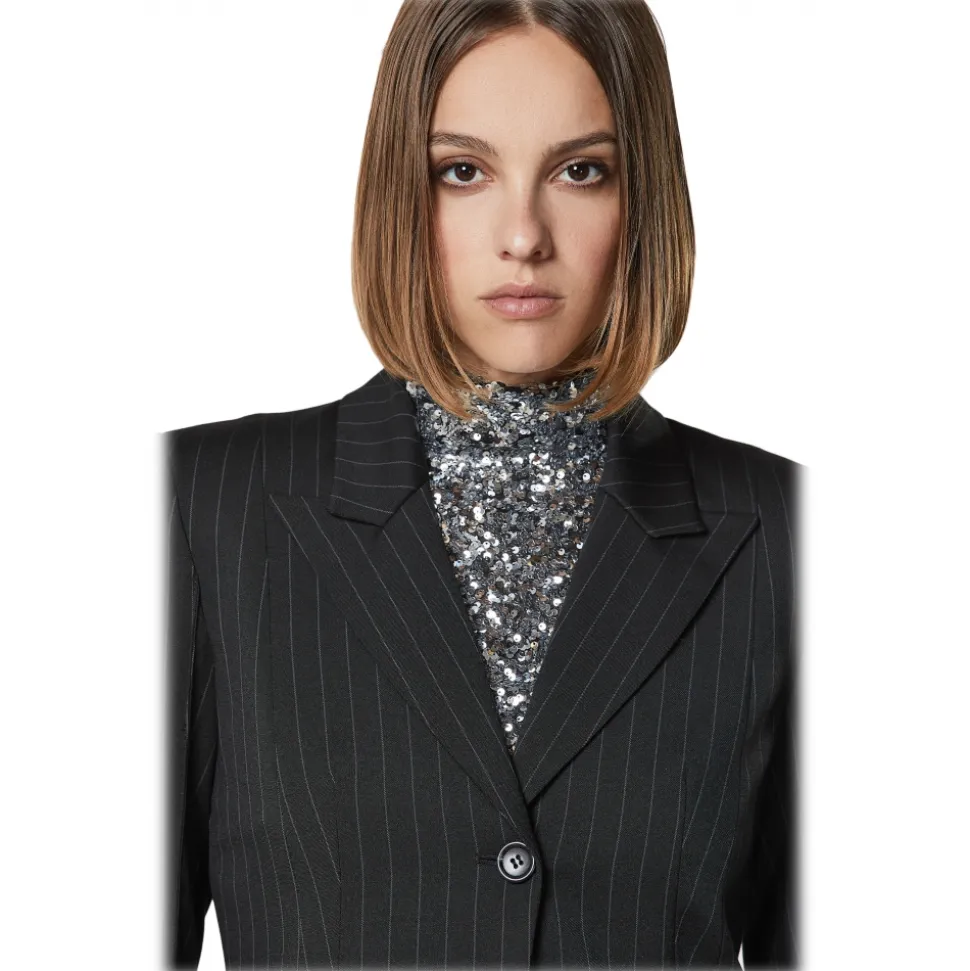 Patrizia Pepe - Single-Breasted Pinstripe Jacket - Black - Jacket - Made in Italy - Luxury Exclusive Collection - Avvenice