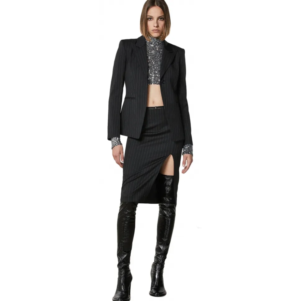 Patrizia Pepe - Single-Breasted Pinstripe Jacket - Black - Jacket - Made in Italy - Luxury Exclusive Collection - Avvenice