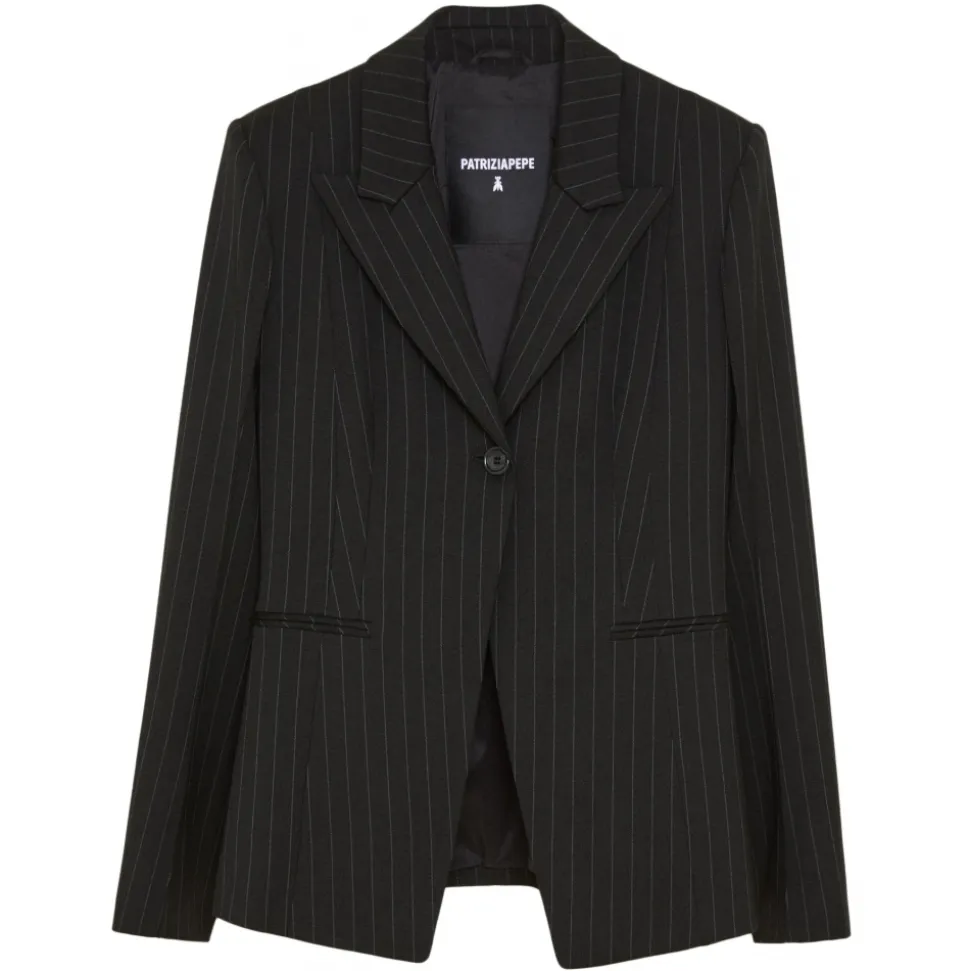 Patrizia Pepe - Single-Breasted Pinstripe Jacket - Black - Jacket - Made in Italy - Luxury Exclusive Collection - Avvenice