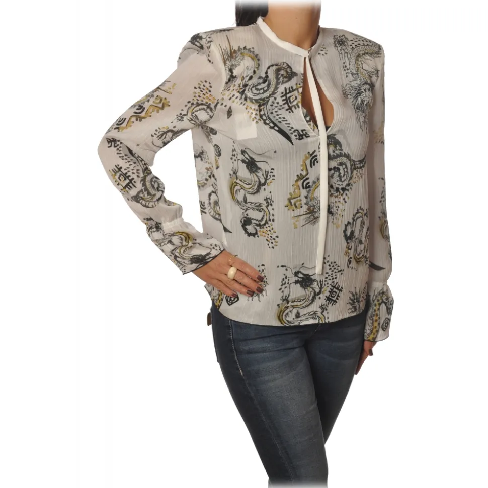Patrizia Pepe - Soft Blouse in Dragon Pattern - White - Shirt - Made in Italy - Luxury Exclusive Collection - Avvenice