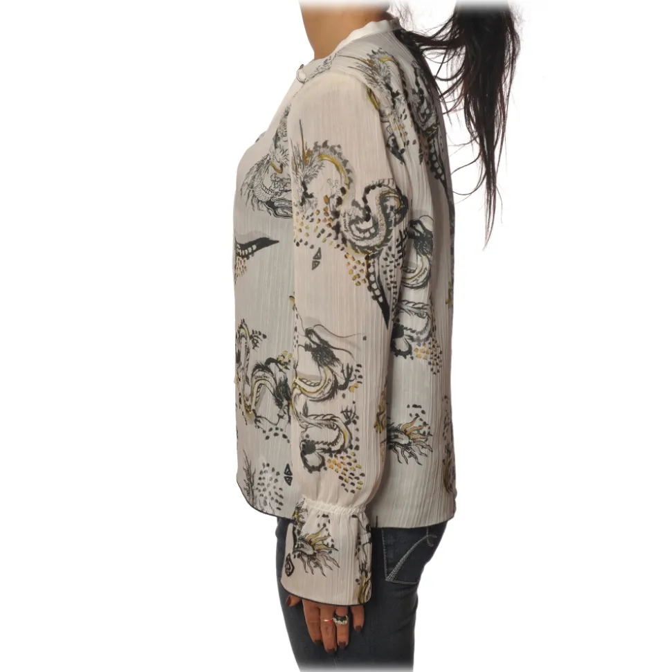 Patrizia Pepe - Soft Blouse in Dragon Pattern - White - Shirt - Made in Italy - Luxury Exclusive Collection - Avvenice