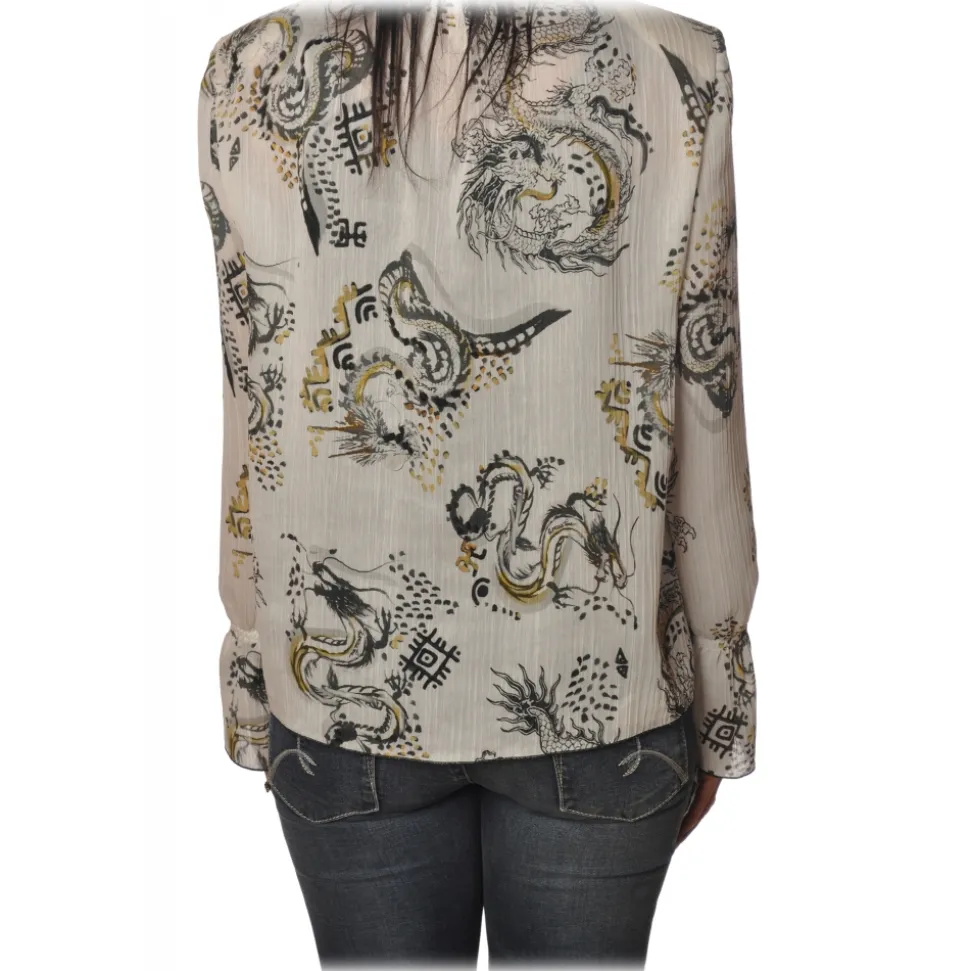 Patrizia Pepe - Soft Blouse in Dragon Pattern - White - Shirt - Made in Italy - Luxury Exclusive Collection - Avvenice