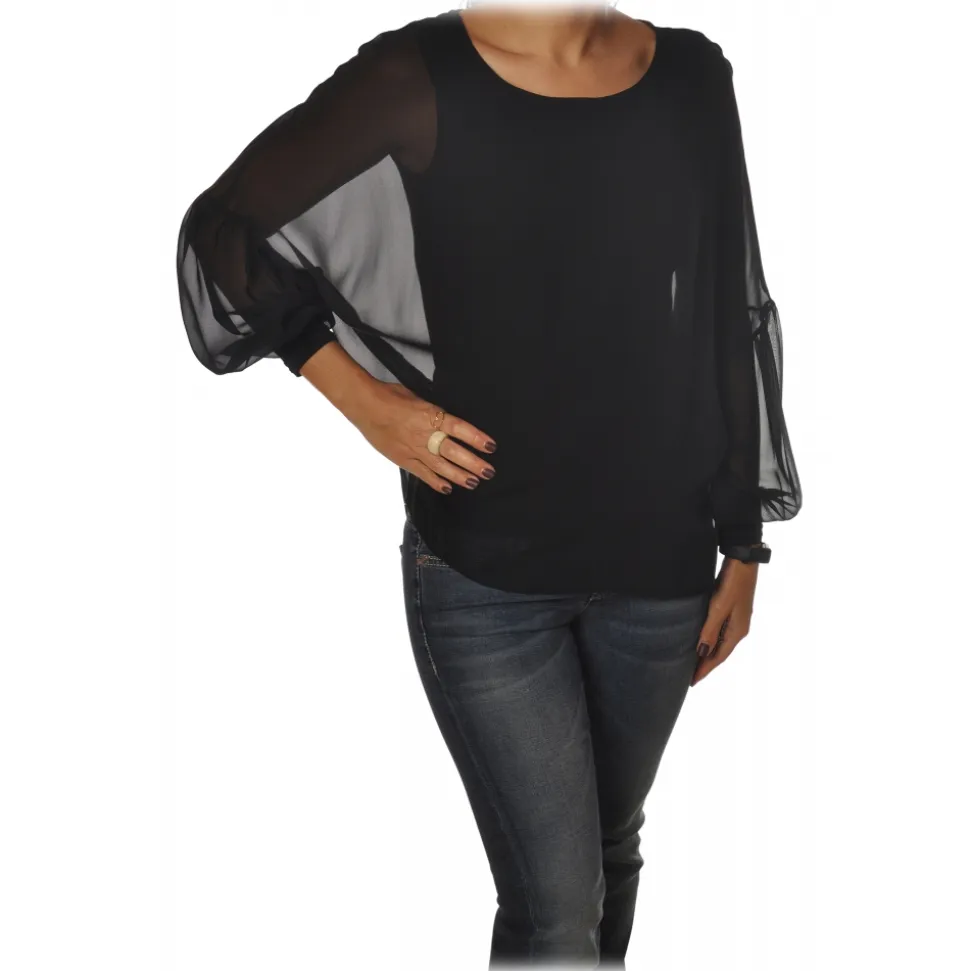 Patrizia Pepe - Soft Blouse with Stretch Tank Top - Black - Shirt - Made in Italy - Luxury Exclusive Collection - Avvenice