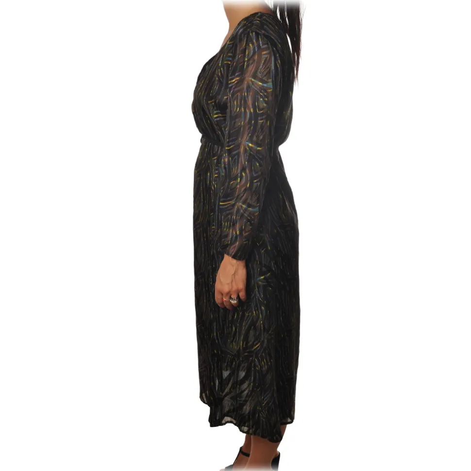 Patrizia Pepe - Soft Model Dress with Wide V Neckline - Fantasy/Black - Dress - Made in Italy - Luxury Exclusive Collection - Avvenice